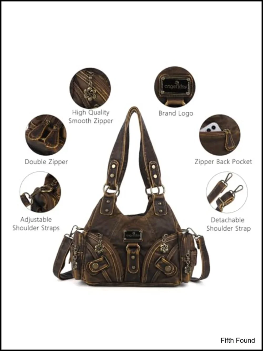 Vegan Leather Multi-Pocket Hobo Shoulder Bag with Zipper